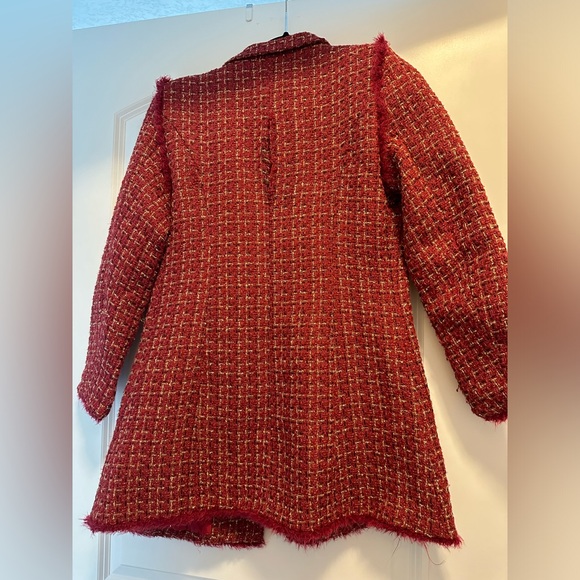 RED DOUBLE BREASTED PLAID TWEED SUIT JACKET - Picture 8 of 10